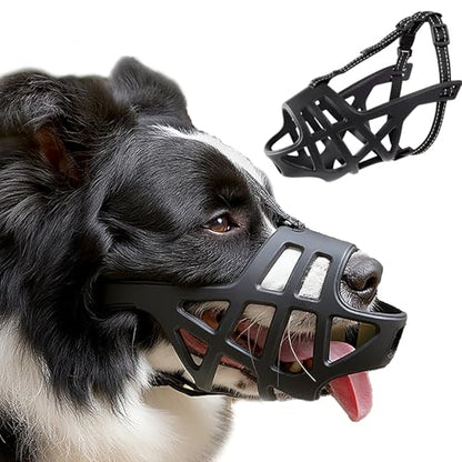 Breathable Basket Dog Muzzle - Adjustable for Small to X-Large Dogs, Allows Panting & Drinking, Safe for Training, Grooming & Vet Visits (Black)
