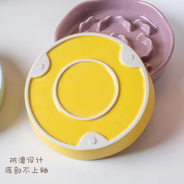 Elevated Ceramic Slow Feeder Dog Bowl | Raised Maze Puzzle Feeder Small Medium Dogs | Anti-Vomit Reduces Bloating | Non-Slip Enrichment Puppy Bowl - color: Yellow