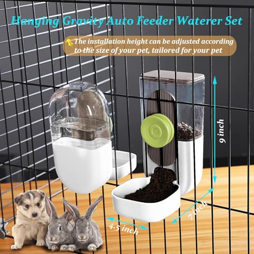 Kenond Hanging Automatic Pet Food Water Dispenser, 35oz Rabbit Feeder Guinea Pig Water Bottle Food Feeder for Ferret Guinea Pig Rabbit(White) - color: White