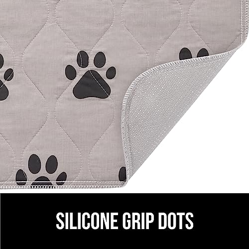 GORILLA GRIP Reusable Puppy Pads Slip Resistant Pet Crate Mat and Airline Travel Cat Carrier Bag, 28x18 Washable Absorbing Pad Paw Gray, Breathable Mesh Pet Travel Bag Gray, 2 Item Bundle