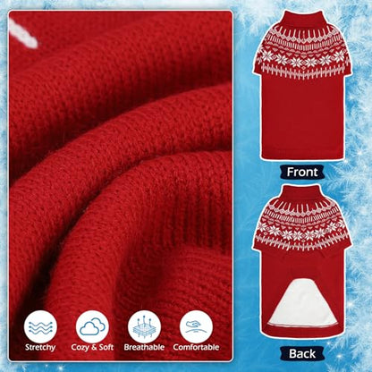 EXPAWLORER Turtleneck Knit Dog Sweater - Dog Clothes Fair Isle Snowflake Design, Warm Puppy Sweater Apparel, British Style Winter Pet Outfit Pullover for Small Medium Large Dogs Cats, Red M