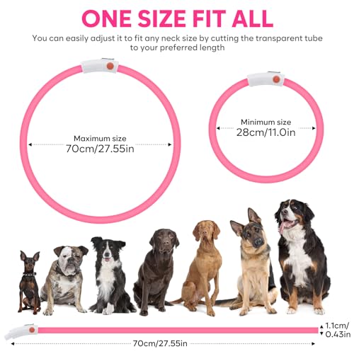 HIGO LED Dog Collar, Silicone Lightweight Light Up Dog Collars, USB Rechargeable LED Dog Necklace Light for Your Dogs Cats Glow in the Dark (Pink-Silicone) - color: Pink-Silicone