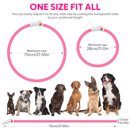 HIGO LED Dog Collar, Silicone Lightweight Light Up Dog Collars, USB Rechargeable LED Dog Necklace Light for Your Dogs Cats Glow in the Dark (Pink-Silicone) - color: Pink-Silicone