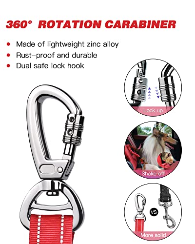 AUBELL Dog Seat Belt for Car,2 Pack Set 3-in-1 Adjustable Reflective Bungee Heavy Duty Dog Car Harness Tether with Clip Hook Latch & Buckle,Swivel Zinc Alloy Carabiner,Black+Red - color: Set Black+Red