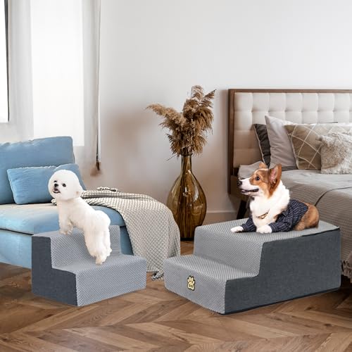 Dog Stairs for Couch Sofa and Bed, 4-Step Foam Pet Stairs 18 Inch H, Dog Steps for Small Dogs Cats Puppies, High-Density Foam Pet Ladder with Washable Cover Non-Slip Bottom, Gray - color: 4-Steps Gray