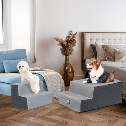 Dog Stairs for Couch Sofa and Bed, 4-Step Foam Pet Stairs 18 Inch H, Dog Steps for Small Dogs Cats Puppies, High-Density Foam Pet Ladder with Washable Cover Non-Slip Bottom, Gray - color: 4-Steps Gray