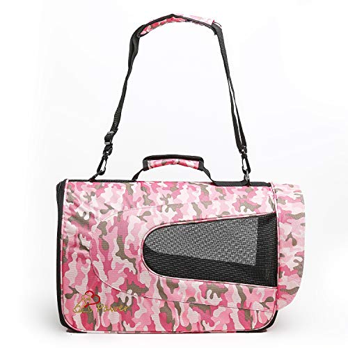 Pawer 18” x 11”x 11” Soft-Sided Foldable Airline Approved Pet Carrier for Cat, Puppy and Small Dog, Washable 600D Oxford Fabric, with Handle and Strap for Carry, Multiple Colors Available - color: Pink Camouflage
