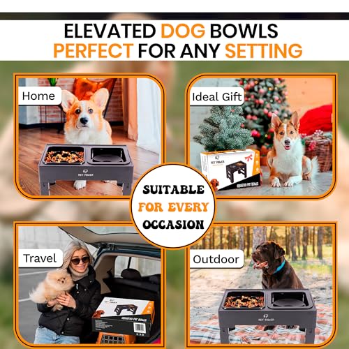 Elevated Dog Bowls with Collapsible Scoop, Slow Feeder Dog Bowls & No-Spill Water Bowl, Raised Dog Bowl Stand 4 Adjustable Heights for Small, Medium & Large Dogs - color: No-Spill Water Bowl & Slow Feeder Black