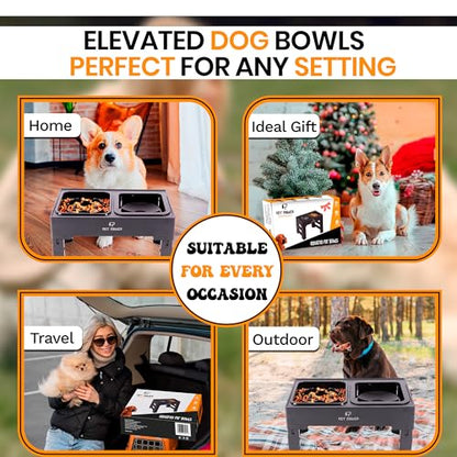 Elevated Dog Bowls with Collapsible Scoop, Slow Feeder Dog Bowls & No-Spill Water Bowl, Raised Dog Bowl Stand 4 Adjustable Heights for Small, Medium & Large Dogs - color: No-Spill Water Bowl & Slow Feeder Black