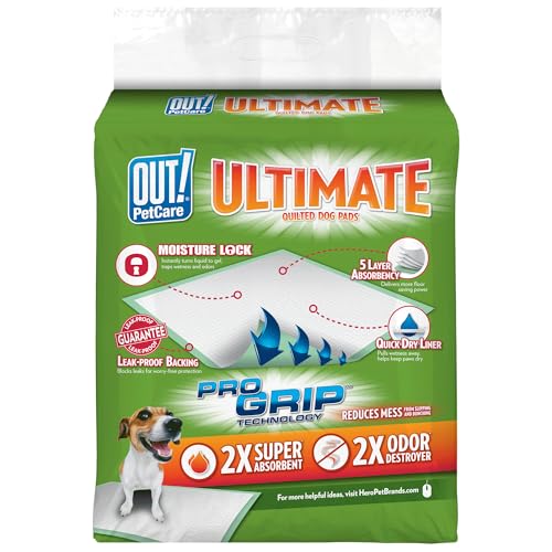 OUT! Petcare Large Dog Pee Pads, Disposable Quilted Training Pads with Pro-Grip, Leak Proof Absorbent Backing, Fast Drying, Puppy Housebreaking, Non Slip, Indoor Pet Potty Supplies, 21x21, 50 Count - size: 50 ct