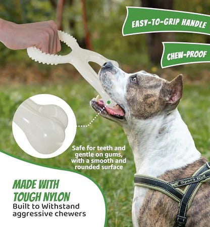 Durable Dog Chew Toy for Aggressive Chewers, Indestructible Nylon Bone Dental Care Teeth Cleaning Chew Toy for Small, Medium and Large Dogs, Keep Them Busy, Irresistible Beef Flavor (White) - color: White