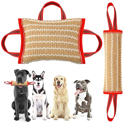 Libima 2 Pcs Dog Bite Pillow Tug Toy with Strong Handles Dog Tug of War Training Tools Jute Bite Toy for Puppy Young Small Medium Pets Interactive Play Training Equipment