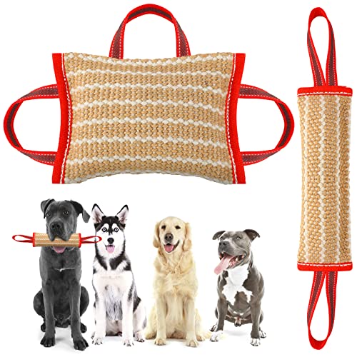 Libima 2 Pcs Dog Bite Pillow Tug Toy with Strong Handles Dog Tug of War Training Tools Jute Bite Toy for Puppy Young Small Medium Pets Interactive Play Training Equipment