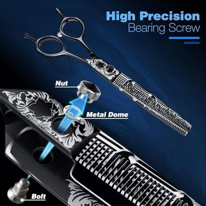 JASON 8 Inch Dog Thinning Scissors Ergonomic Pets Grooming Thinner Blender Shears Cat Trimming Texturizing with Offset Handle, Light Weight, Sharp, Safe, Comfortable, Stainless Steel - style: 60-teeth-Thinner