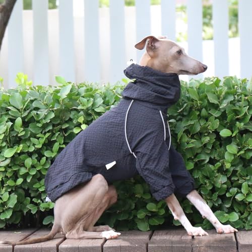 Large Dog Rain Jacket Greyhound Windbreaker Raincoat High Collar Adjustable Reflective Pet Clothes Rainproof Quick-Drying Jacket Coats for Whippet Dogs - color: Black, size: XL