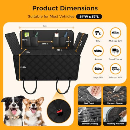 Dog Car Seat Cover for Back Seat,100% Waterproof Scratch Proof Nonslip Seat Cover,600D Heavy Duty Scratch Soft Dog Hammock for Car for Cars Trucks and SUVs Black