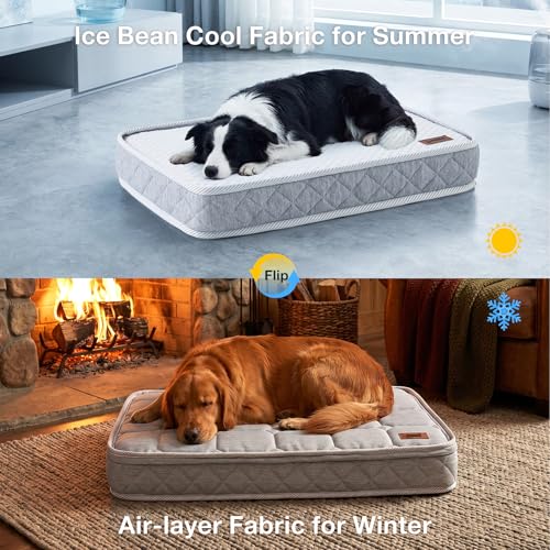ZOMISIA Breathable Orthopedic Dog Bed for Large Dog, Reversible Warm & Cooling Dog Bed Mattress for All Season, 4" Thick Honeycomb Supportive Pet Bed with Detachable Non-Slip Bottom, Waterproof Cover - size: Large