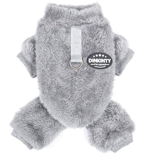Fleece Dog Pajamas Winter Warm Dog Sweater for Small Dogs Thermal Soft Puppy Pjs Coat Stretchy Jumpsuit Doggie Pet Clothes Outfits Cat Apparel (Grey, X-Small) - color: Grey, size: X-Small