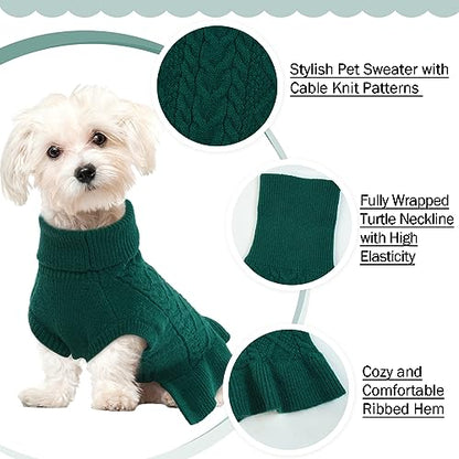 QBLEEV Small Dog Sweaters for Girls - Warm Winter & Fall Dog Sweaters with Soft Material, Turtleneck & Vest Options, Female XS - color: Green, size: X-Small