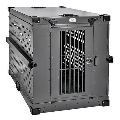 K9 Kennel Boss Aluminum Collapsible Dog Crate, Heavy Duty Folding Kennel - Large (Gray) - color: Gray, size: 41.6"L x 29.7"W x 33.9"H