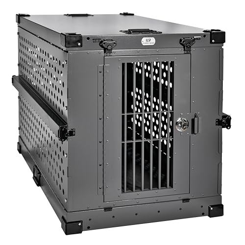 K9 Kennel Boss Aluminum Collapsible Dog Crate, Heavy Duty Folding Kennel - Large (Gray) - color: Gray, size: 41.6"L x 29.7"W x 33.9"H