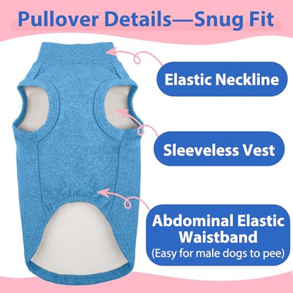 Dog Fleece Vest - Blue, S - Warm and Stretchable Sweatshirt | Sleeveless Lightweight Sweater, Pullover Design for Small Dogs, Chihuahua Clothes, Papillon, Pomeranian - color: Blue, size: Small