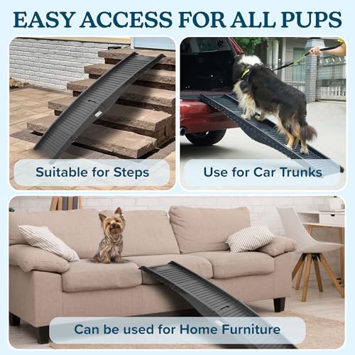 Nonslip Dog Ramp - 60-Inch Tri-Fold Incline with Raised Sides for Pets - Portable Ramps for Dogs to Get into a Car, Truck, SUV or Home by PETMAKER - size: 60" x 16"