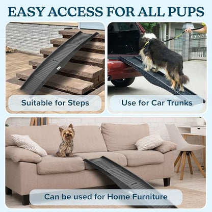 Nonslip Dog Ramp - 60-Inch Tri-Fold Incline with Raised Sides for Pets - Portable Ramps for Dogs to Get into a Car, Truck, SUV or Home by PETMAKER - size: 60" x 16"