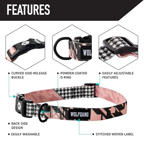 Wolfgang Heavy Duty, Adjustable Dog Collar with Quick Release Nylon Buckle for Walking & Training, HoundsPink Print, Small - color: HoundsPink Print, size: Small (5/8 Inch x 8-12 Inch)