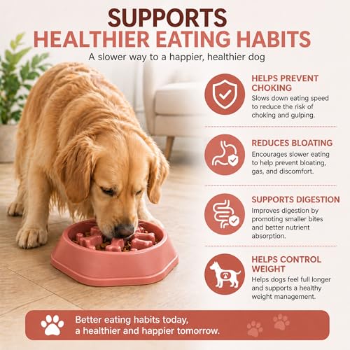 Slow Feeder Bowl for Small & Medium Cats & Dogs - Durable Slow Feeding Bowl with Non-Slip Base - Anti-Choking Puzzle Food Bowl for Dogs That Helps Mental Stimulation & Reduces Fast Eating-Pink - color: Pink