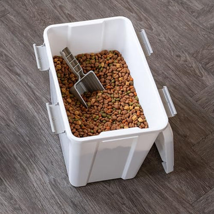 IRIS USA Stackable Dog Food Storage Container with 2 Cup Scoop, 4 Secure Latches, Fits up to 30 lbs, Pet Dry Food Bin, Gasket Seal Lid, BPA Free, Stackable, Easy Measure, White - color: White/Gray
