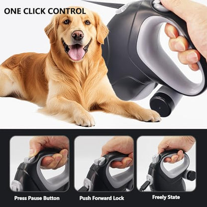 HEEPDD Retractable Dog Leash for Large Dogs, 33ft Heavy Duty Anti Winding One Hand Brake Lock Nylon Tape for Walking Training Outdoor Use (Black 10M Reflective Wire)