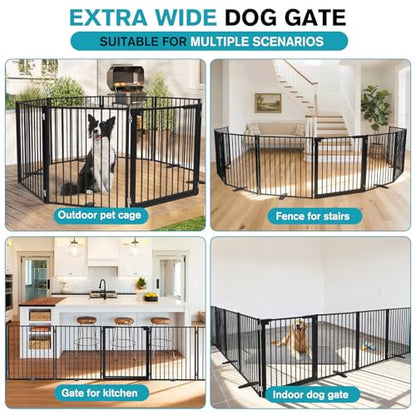 Snagle Paw Extra Wide Dog Gate,Free Standing Dog Fence with Door, Up to 208 Inch Wide Pet Gate with Support Feet for Stairs, Hallways, Doorways, Yard (Black, 8 Panels) - size: Up to 208" W, 8 Panels, Black