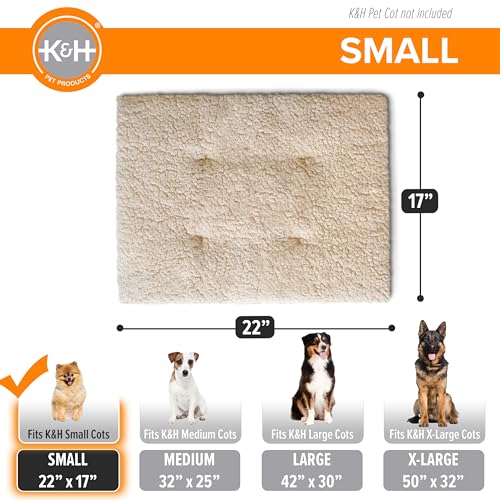K&H Pet Products Dog Cot Pad (Cot Sold Separately), Pillow-Top Comfort Bed for K&H Small Elevated Dog Beds, Soft & Fluffy, Secure Fit Straps, Machine Washable, Portable - Small 22 X 17in Tan Fleece - size: Small (17 in x 22 in)