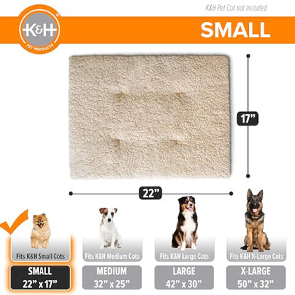 K&H Pet Products Dog Cot Pad (Cot Sold Separately), Pillow-Top Comfort Bed for K&H Small Elevated Dog Beds, Soft & Fluffy, Secure Fit Straps, Machine Washable, Portable - Small 22 X 17in Tan Fleece - size: Small (17 in x 22 in)