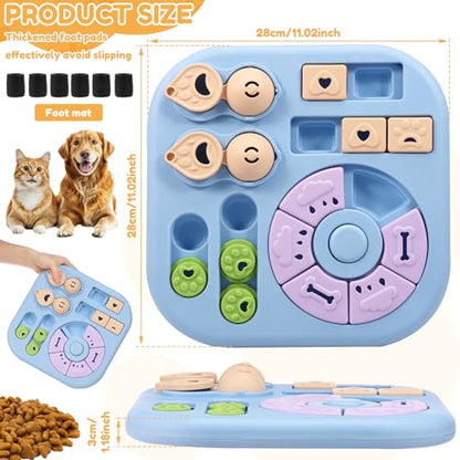 Interactive Dog Puzzle Toys Treat Dispensing Slow Feeder for Training and Mental Stimulating Dog Enrichment Toys for Puppy Cats Pet(Blue) - color: blue