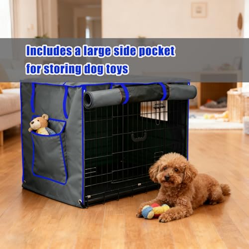 48-Inch Grey Dog Crate Cover – Light-Blocking Protective Cover with Roller Shades, Sound-Dampening Sunshade for Wire Kennels, Features Breathable Side Window (Cover Only) - color: Grey, size: 48.0"L x 30.0"W x 33.0"H