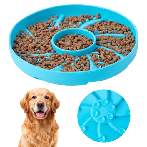 Dog Bowl Silicone Slow Feeder, Windspout Puzzle Shaped Anti-Choking Pet Food Bowls 2 Cups Capacity for Medium Breeds with Non-Slip Suction Cup Base Maze Dish for Fast Eater