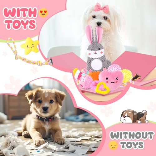 Zeaxuie 23 Pack Pink Puppy Toys for Teething, Small Dog Toys with Cute Puppy Chew Toys, Squeaky Dog Toys, Treat Ball and Interactive Rope Toys - color: 23 Pack (Cute-Bunny)