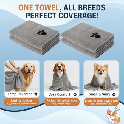 Dog Towel Keeps Your Pet Cozy After Every Use – Microfiber Towels for Drying Dogs & Cats – Quick & Efficient Grooming Gray Towel for Outdoor Play – Gently Dries Your Pet’s Fur 23.6X39.4in l Large - size: Large