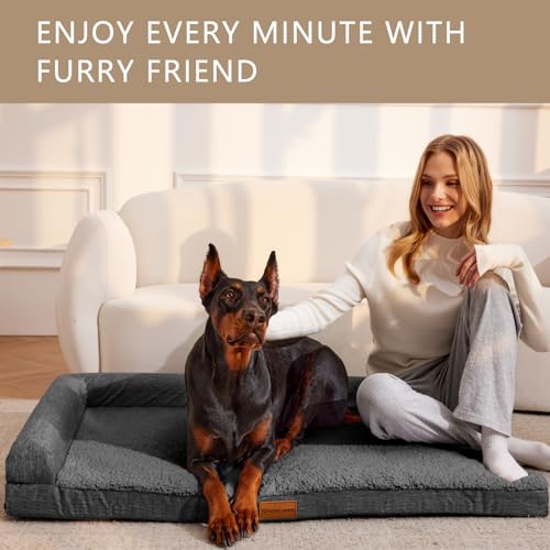 Patas Lague Orthopedic Dog Bed Large Sized Dog 36''X24'', Waterproof L Bolster Medium Pet Sofa Beds with Removable Washable Cover, Soft Pet Couch Crate Mat with Nonskid Bottom, Dark Grey - color: Dark Grey, size: 36"L x 24"W x 3.5"Th