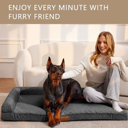 Patas Lague Orthopedic XL Dog Bed Large Sized Dog 42''X28'', Waterproof L Bolster Big Large Pet Sofa Beds with Removable Washable Cover, Soft Pet Couch Crate Mat with Nonskid Bottom, Dark Grey - color: Dark Grey, size: 42"L x 28"W x 3.5"Th