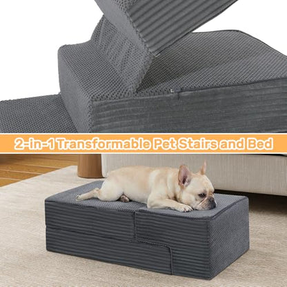 Dog Stairs for Small Dogs, 18" H Foldable Dog Steps for High Bed | 2 in 1 Pet Stairs Get on Couch, Transformable Cats Stairs, Non-Slip Balanced, Grey - size: 15.7 X 24 X 18 In