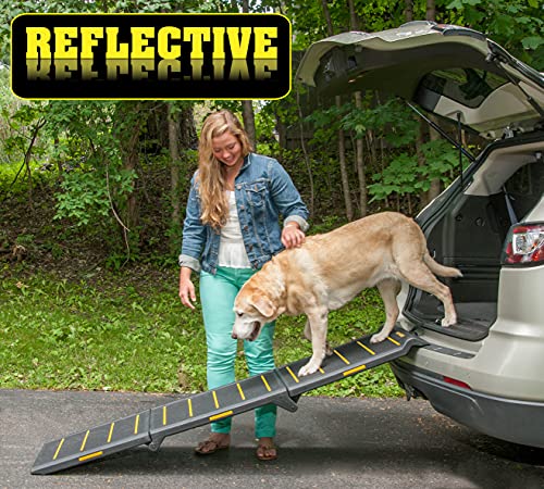Pet Gear Tri-Fold Portable Pet Ramp for Dogs and Cats, 71" Long, Extra Wide, Holds up to 200lbs, Patented Design, Compact/Easy Fold with Safety Tether, Available in 2 Models - color: Black/Yellow (Reflective) Extra Wide 2023
