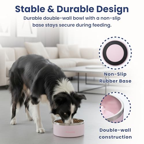 PawsPik 64oz 18/8 Stainless Steel Slow Feeder Dog Bowl, Double-Wall Non-Slip Metal Dog Bowl for Fast Eating Medium & Large Breeds, Detachable Slow Feeder Insert, Dishwasher Safe (Cherry Blossom Pink) - color: Cherry Blossom Pink