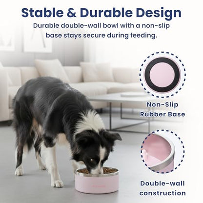 PawsPik 64oz 18/8 Stainless Steel Slow Feeder Dog Bowl, Double-Wall Non-Slip Metal Dog Bowl for Fast Eating Medium & Large Breeds, Detachable Slow Feeder Insert, Dishwasher Safe (Cherry Blossom Pink) - color: Cherry Blossom Pink