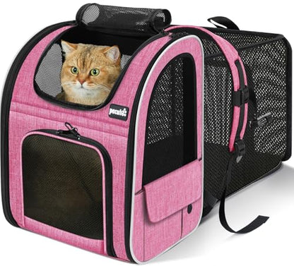 pecute Cat Backpack Extendable, Cat Carrier Backpack with Breathable Window - color: Pink, size: 12.6"L x 10.2"W x 16.5"H