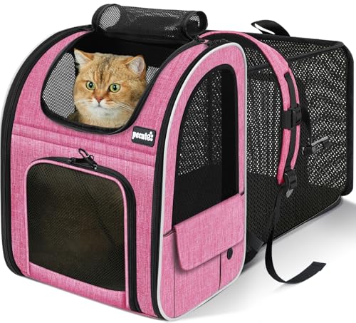 pecute Cat Backpack Extendable, Cat Carrier Backpack with Breathable Window - color: Pink, size: 12.6"L x 10.2"W x 16.5"H