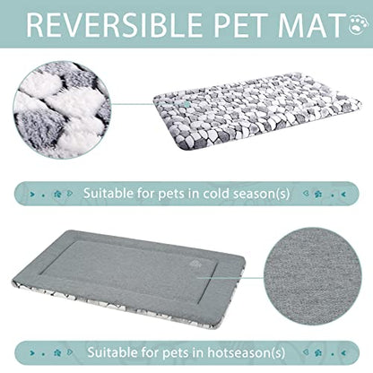 VANKEAN Dog Crate Pad Bed Mat Reversible (Warm & Cool), Soft Pet Sleeping Mat Dog Bed for Crate Suitable for Small to XX-Large Dogs and Cats, Machine Washable Crate Beds, Grey Stone Pattern - size: Large