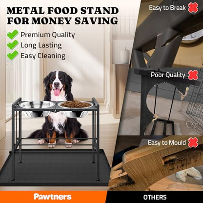 Raised Metal Dog Bowls - Large Breed, 3 Heights, Sturdy Stand for Extra Large Dogs, Black with Mat - color: Black+Mat L